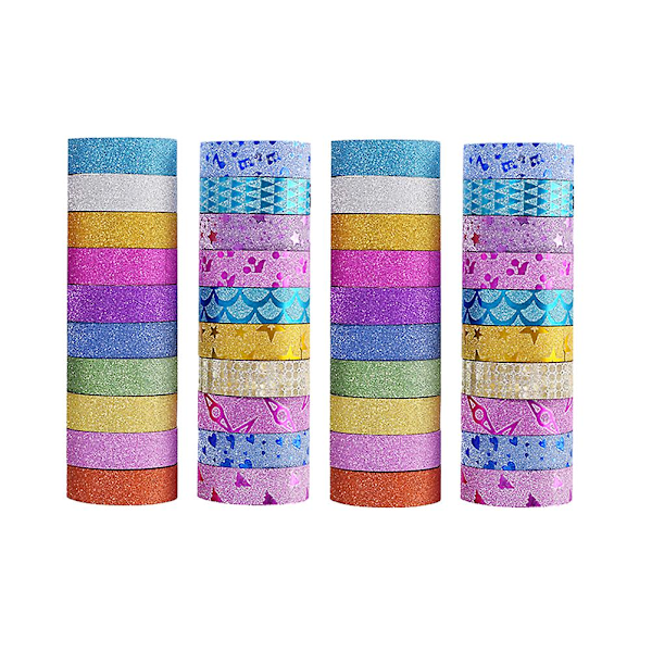 40 Ruller Glitter Tape Stickers Papir Klæbebånd DIY Dekorative Etiketter Håndværk Til Kontor Skole