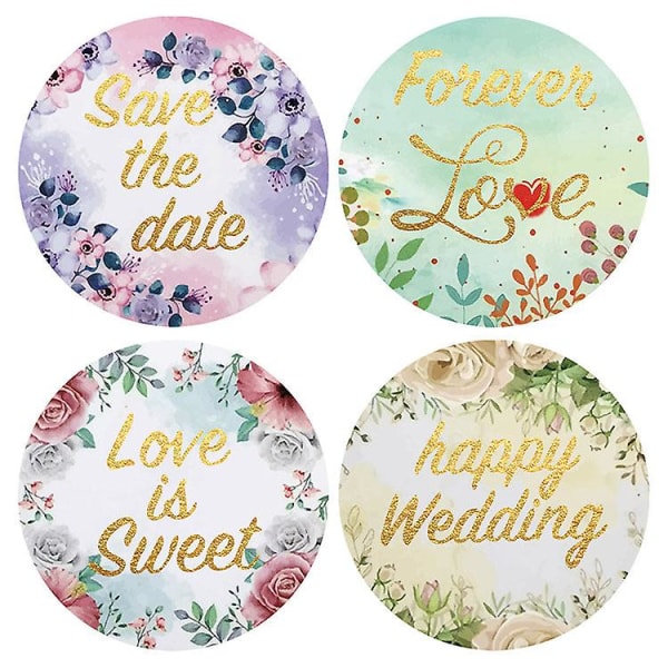 3X500 stk. julemærker rulle?etiket 4 mønstre blomster ring farverige guld ord bryllup kærlighed bryllupsgave&
