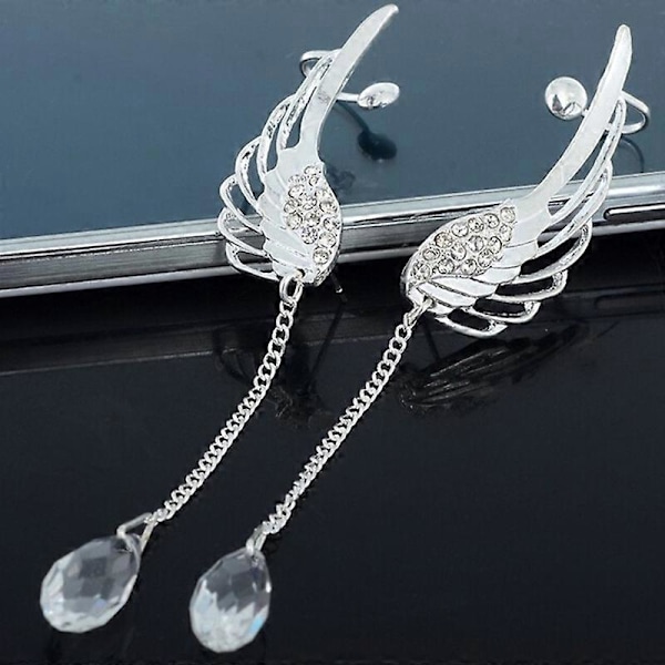 1 stk. Dame Engel Vinge Rhinestone Kvast Hænge Ørestik Øreklips Smykkegave Ear Stud Left