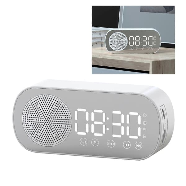 Bluetooth Högtalarklocka Multifunktionell Smart Digital Spegel Väckarklocka för Hem Skola Kontor Engelsk Version Z7 Vit