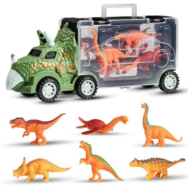 Dinosauruksen leluauto, lasten auto, satunnainen 3 pientä dinosaurusta, tyttö ja