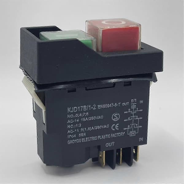 KJD17 6-polig Elektromagnetisk Start Tryckknapp Strömbrytare 15A AC250V IP55 Vattentät Utrustningssäkerhet