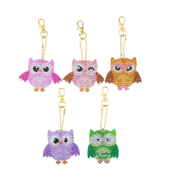 5 stk Søde Ugle 5D DIY Fuld Diamantmaleri Nøglering Rhinesten Pa