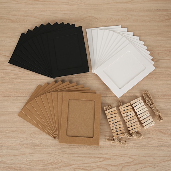##/30 kpl 4x6 tuuman Kraft-paperikuvakehyksiä ripustamiseen DIY-seinäkoristeluun klipsien ja köysien kanssa valokuville##/
