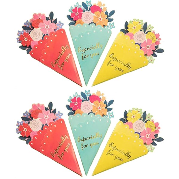 Set of 6 Mini Greeting Cards + small envelopes - flower bouquet