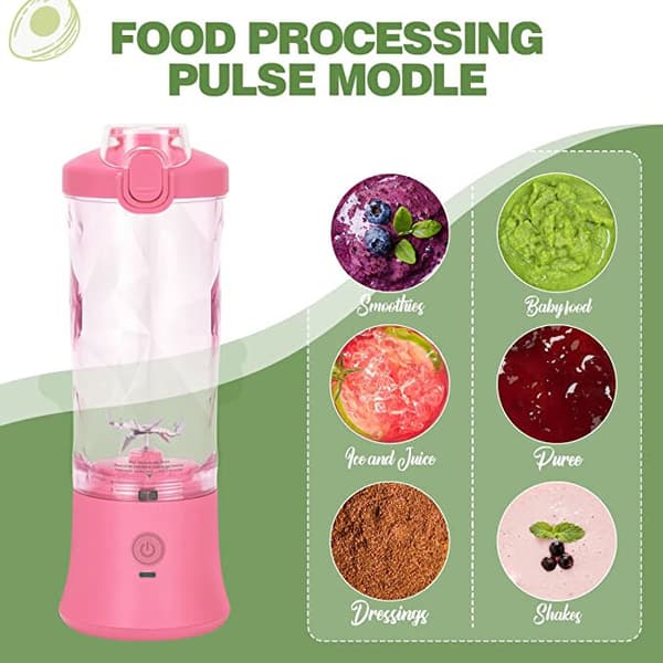 (Pink) Bærbar blender 270 Watt til shakes og smoothies, vandtæt blender