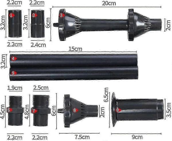 9 st Små Munstyckshuvuden Kit Munstycke Vattenfontän Fontän För Damm Fontän Dränkbar Pump Svart Pool