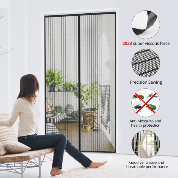 Sort Magnetisk Myggenet Dør 100x220cm Anti-Flue Gardin Adhes