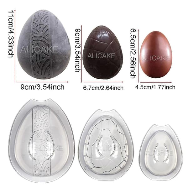 3 st/set Chokladform 3D Påskägg Form Polykarbonat Chokladpraliner Godis Konfektyr Baki