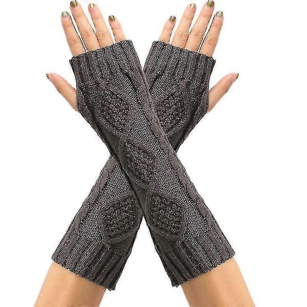 Strikkede fingerløse vanter, ensfarvede handsker med tommelfingerhul, hæklede vanter Dark gray