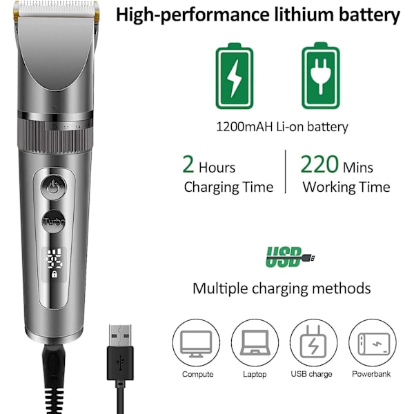 Sladdlös Elektrisk Hårtrimmer IPX6 Professionell Herrtrimmer