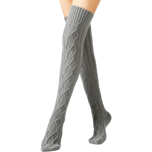 ##/Long Knit Socks for Women - Grey, Warm Thigh High Socks for Winte##/