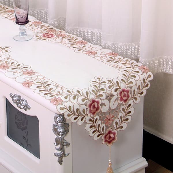 40*150cm, Moderne bordløper, duk polyester hul broderi rosa