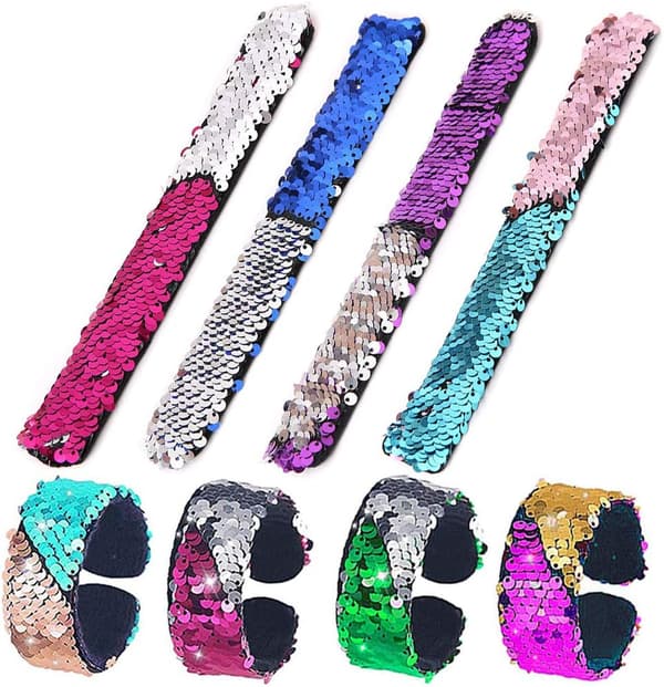 8 stk. Glitter Mermaid Armbånd 2-Farvet Vendbar Glitter Slap B