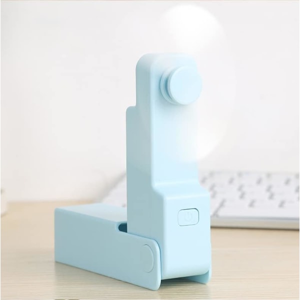 Blå oppladbar sammenleggbar USB-vifte, bærbar mini personlig vifte f