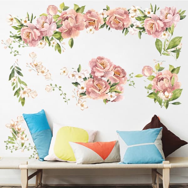 ##/Stora Pionblommor Väggdekaler Vattenfärg Blommiga Väggdekaler Sovrum Vardagsrum TV##/