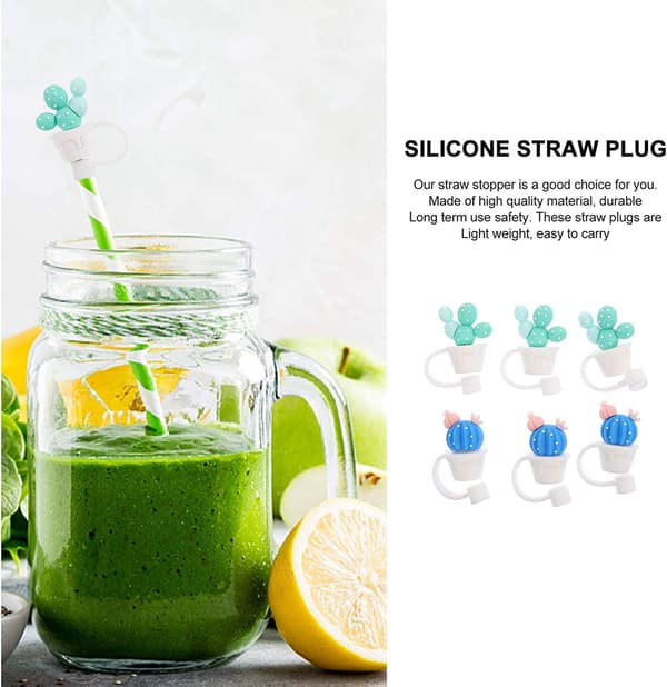 ##/Pack Universal Cactus Straw Dust Caps, Söt Halmhatt, Silikon G##/
