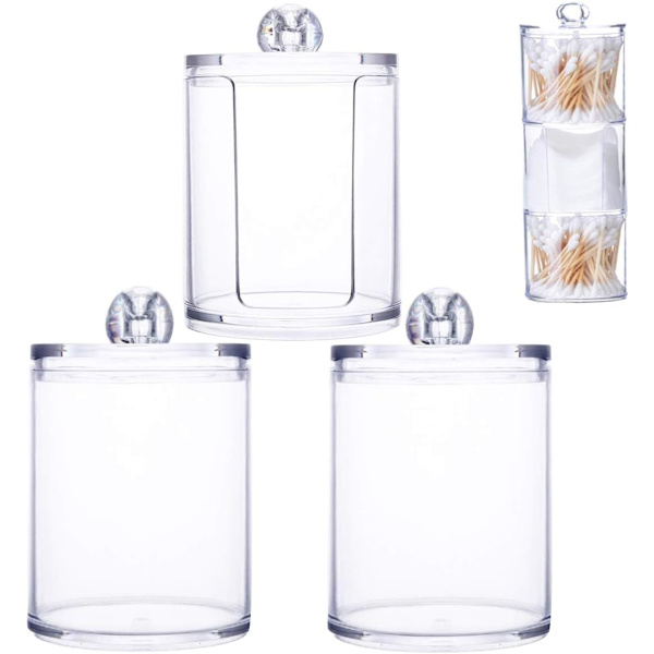 3 i 1 Vatpindsholderboks Plastik Vatpindsholder Transparent