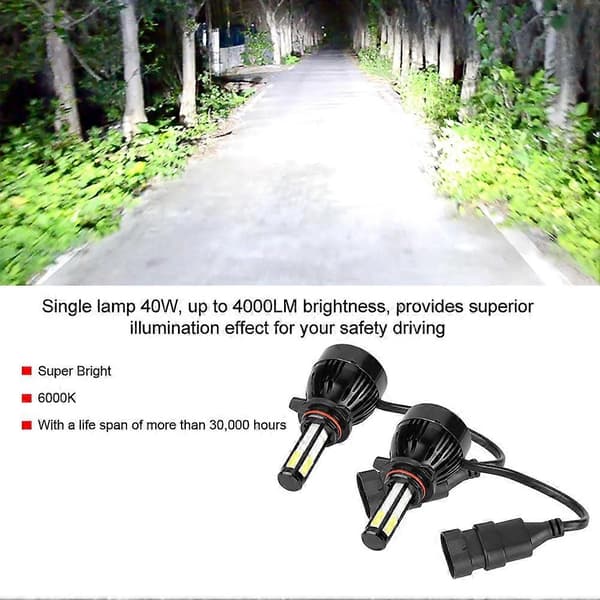 2 stk. 9012 COB LED Forlygte 80W 6000K Hvid 4-sidet Forlygte med Køleventilator