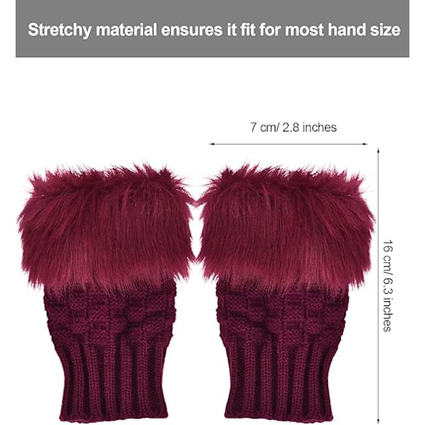 ##/(Camel + Burgundy) 2 Par Fingerlösa Vinterhandskar Korta Touch S##/