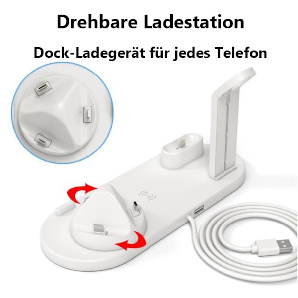 (Hvit) Trådløs lader tre-i-ett ladestasjon