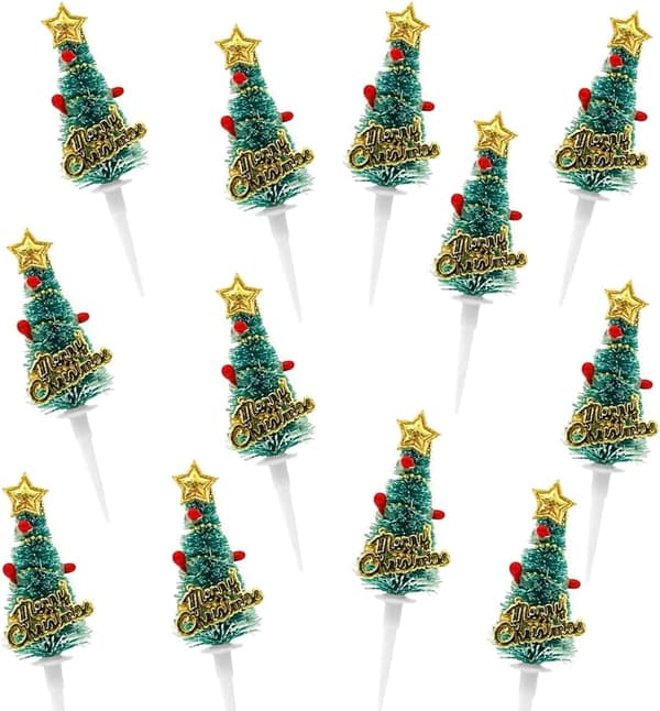##/12 stycken cederträ-cupcake-dekorationer för jul, julhattar för tårta##/