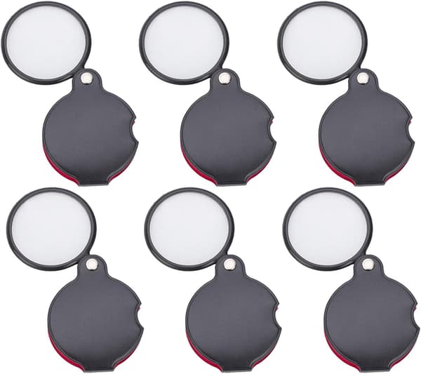 6 stk. Mini Lommeforstørrelsesglas 10X Optisk Glas med Beskyttelsesetui