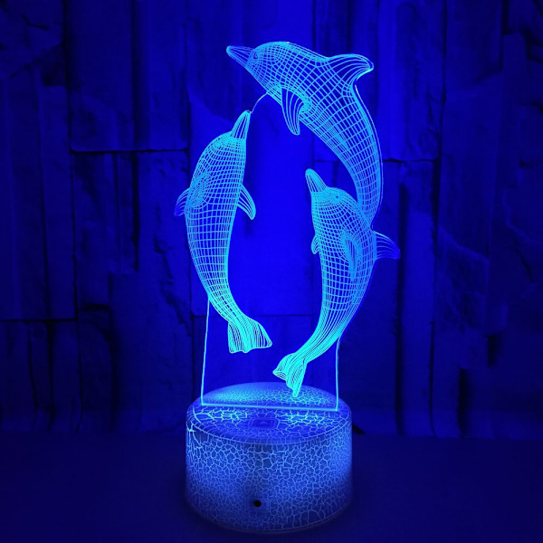 Dolphin 3D-lampa med 7 färger, beröringskänslig, stereoskopisk 3D-vision