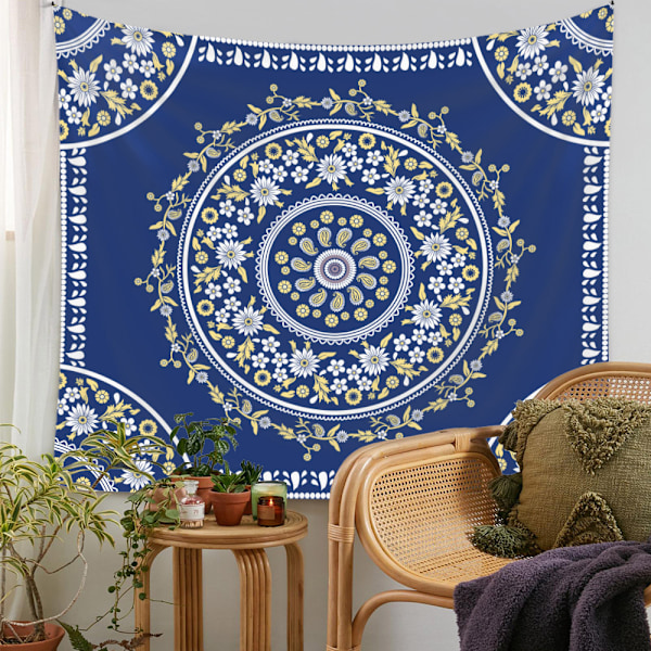 ##/150×200cm Bohemisk väggbonad - Blå blommig, Dekorativ väggbonad##/