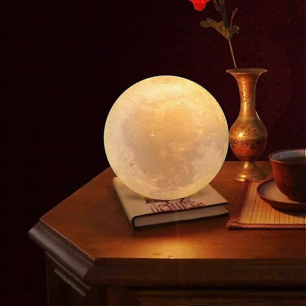 3D Månelampe, 3 Farvede LED Natlys, 15cm Diameter, USB Genopladelig Måne Natlys til Soveværelse