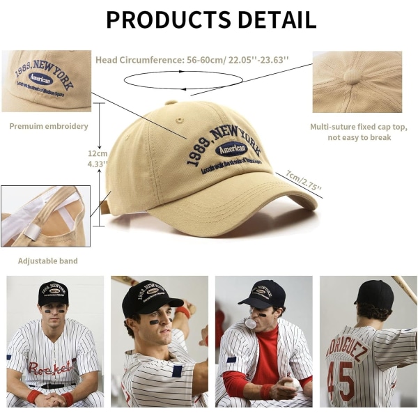 Beige Justerbar Baseballcaps i Rent Bomullsstoff for Menn, Baseballcaps for Kvinner M