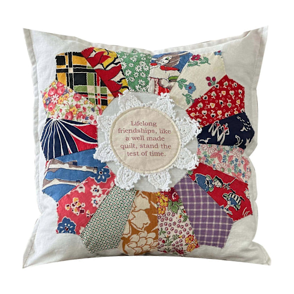 Vänskaps Citat Prydnadskudde Retro Design Patchwork Spetsdekor Sovrum Vardagsrum Soffkudde Dekorativ Gåva med Skrivet Meddelande B