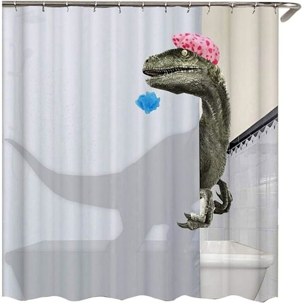 Sød dinosaur-print bruseforhæng 180x180Cm, vandtæt