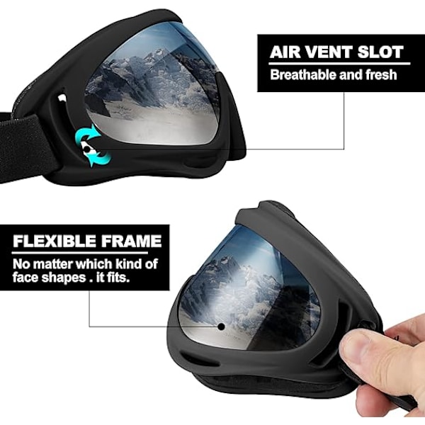 Skibriller, motorsykkelbriller, 3-pakks snowboard-snøbriller