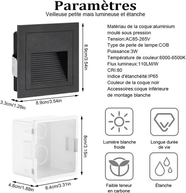 stk. 3W LED Indbygningsvæglampe, Kold Hvid IP65 Vandtæt Sta