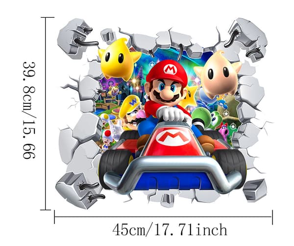 En 45 × 39,8 cm 3D Brudt Mur Mario Børneværelsesvægdekorationssticker