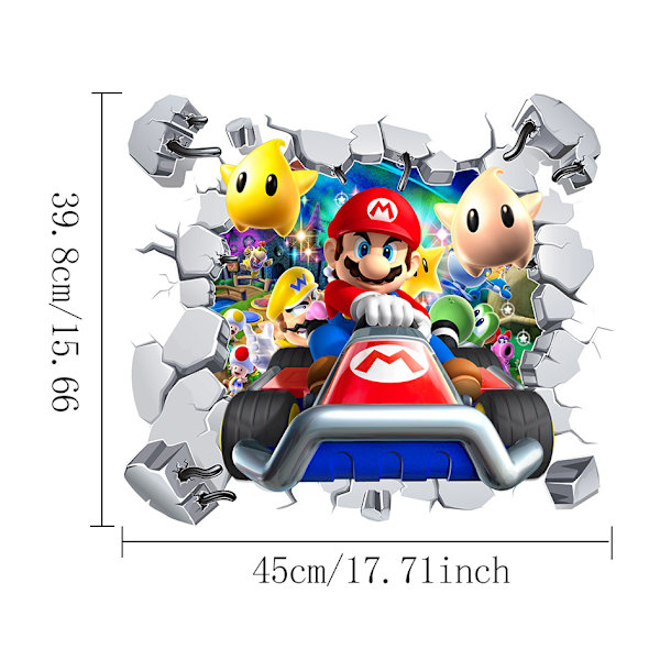 En 45 × 39,8 cm 3D trasig vägg Mario barnrumsväggdekorationssticka