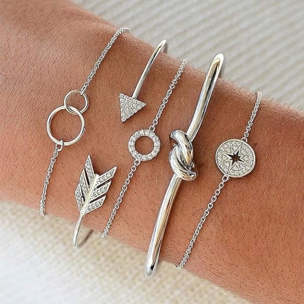 Crystal Armband Set Silver Folie Armring Arrow Circle Armband Sta