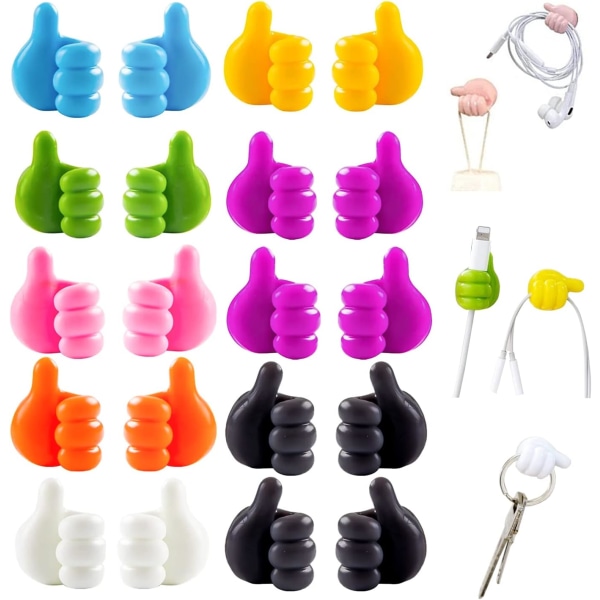 20 stk Tommelkroker Adhesive Hooks, Nøkkelholder for Vegg Fargerik