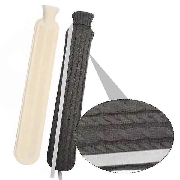 Klassiskt kabelstickat överdrag, lång varmvattenflaska i gummi, varmvattenpåse för smärtlindring dark grey