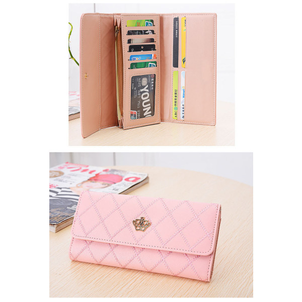 Pink Wallet kvinde lang pung 3-fold velcro rhombus Love Crown