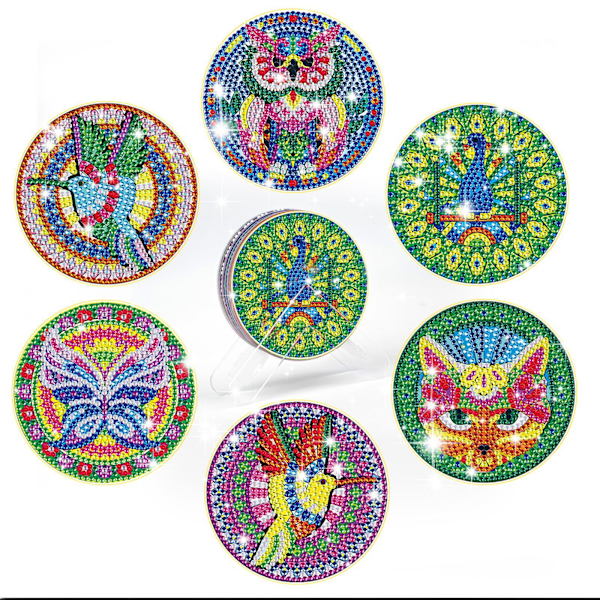 ##/Set med 6 DIY-diamantmålningar - djur##/
