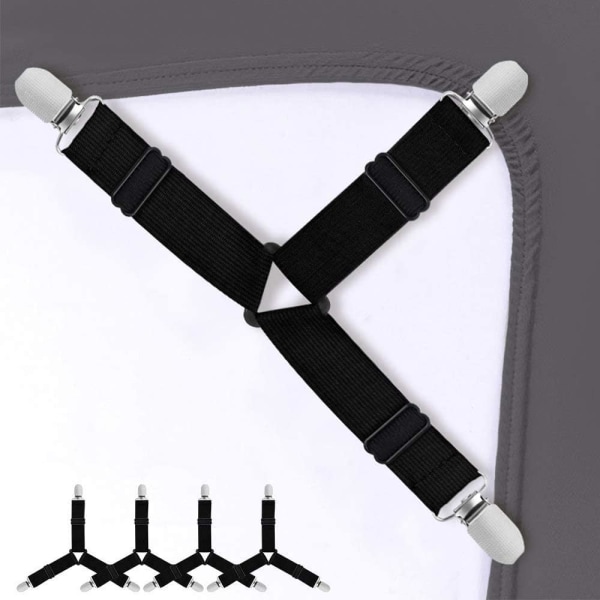 Svart - Set med 4 justerbara elastiska lakanklämmor för sängkläder, m