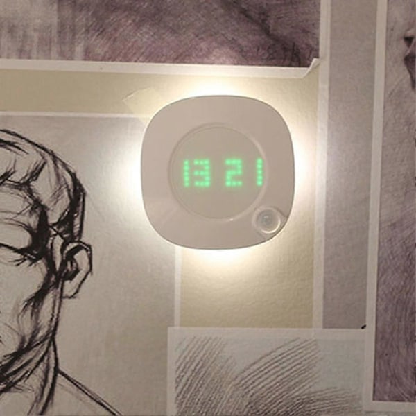 LED Rörelsesensor Nattlampa Digital Tidsvisning Klocka Sovrum Badrum Lampa 1