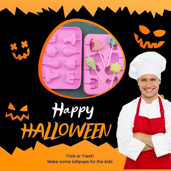 1 Silikon Halloween Lollipop Form - 8 Hulrum Græskar, Kranium, Ba