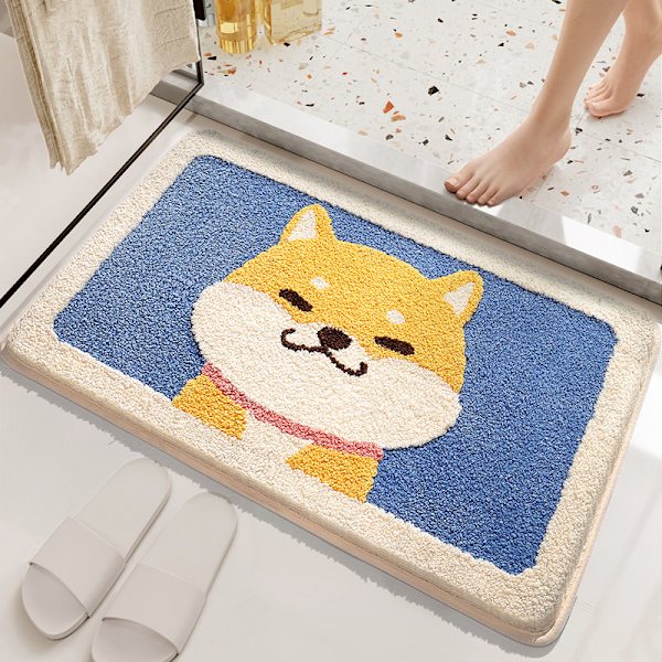 ##/Badrumsmatta med flockad yta, tecknad hund, 45*65cm, Akita##/