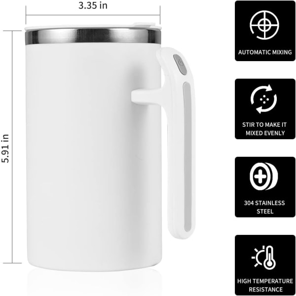 Vit S+ Självrörande Mugg i Rostfritt Stål Passar för Kaffe/M