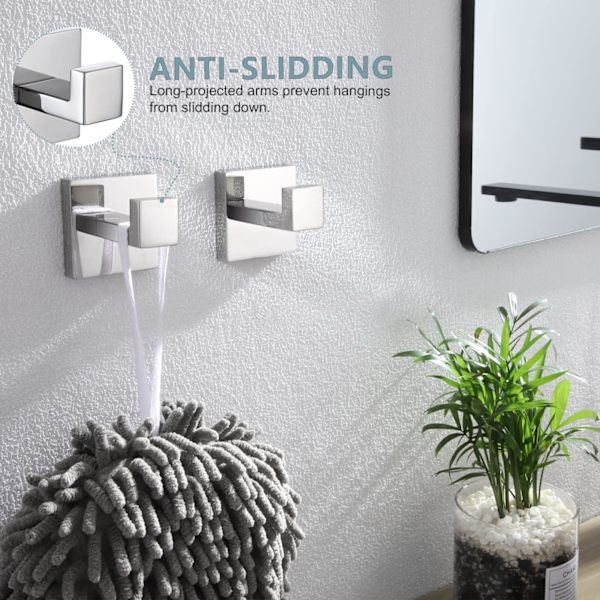 2-pack fyrkantiga väggkrokar för badrock - Silverspegel, m