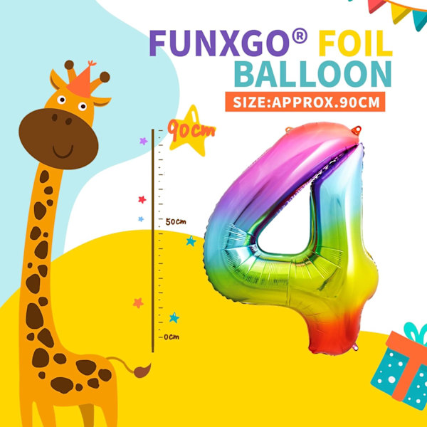 Färgglada 4-årsdagsballonger - Stor ballongsiffra 4 Nummer 4