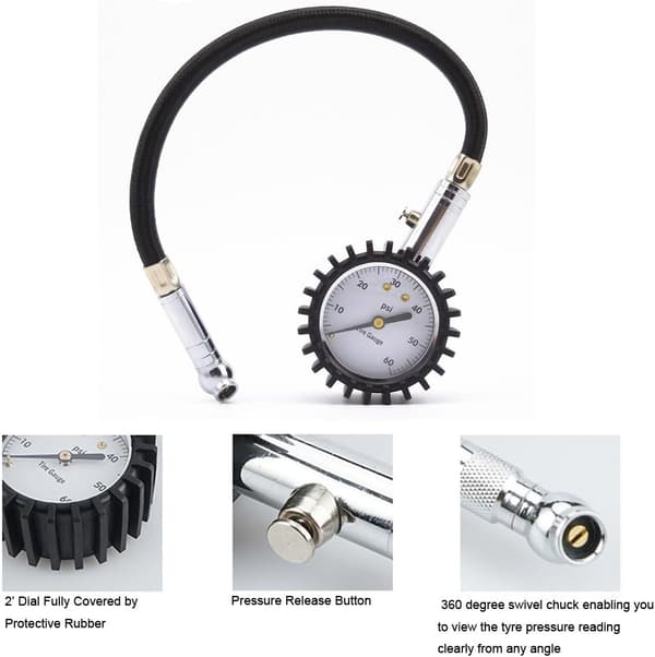 2\" Dial Dekktrykkmåler Premium Heavy Duty Bil og Motorsykkel
